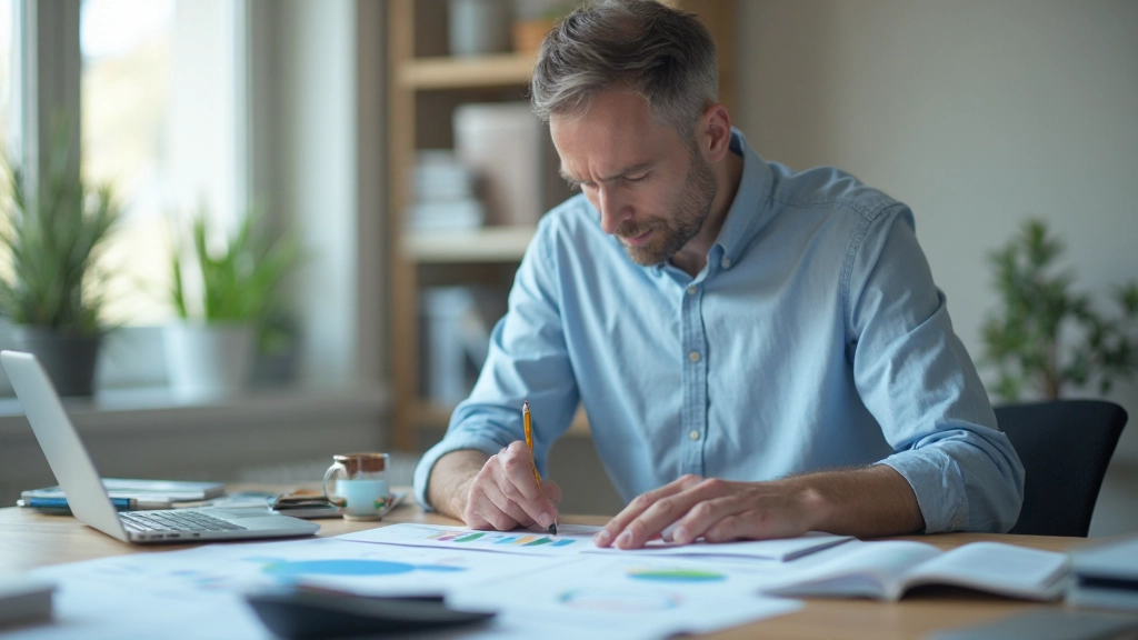 Рабочее место инвестора с документами и аналитикой на столе