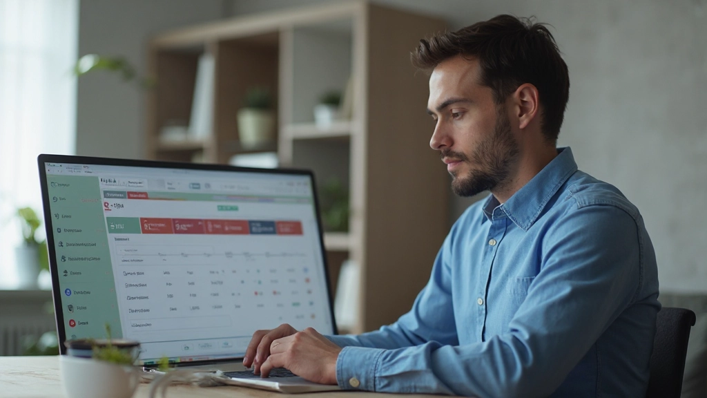 Ноутбук с открытой программой управления финансами на экране